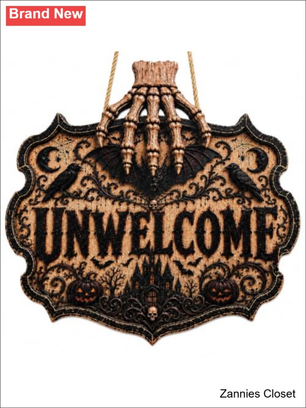 👻 Gothic Unwelcome Wooden Halloween Door Sign Spooky Party Decor